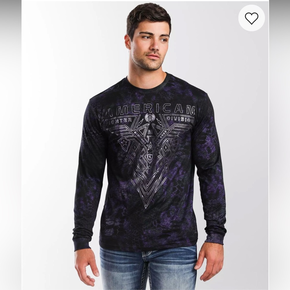 American Fighter Black Long Sleeve Tee with Intricate Graphics